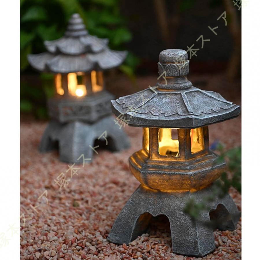 日本の屋外庭園 ソーラーランタン 樹脂像 和風 四角 四足 古燈籠 灯篭