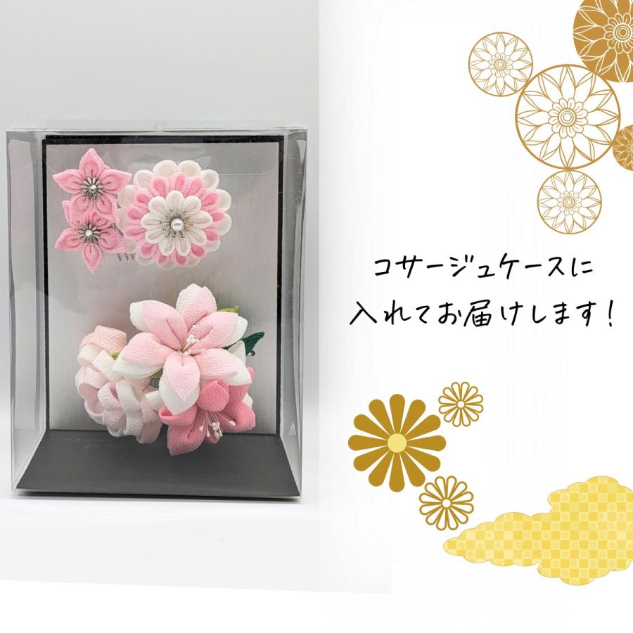 つまみ細工 髪飾り 和装 成人式 七五三 浴衣 卒業式 コーム ピンク 白