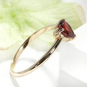 イエローゴールド ハート ガーネット リング 10金 K10 YG レッド 赤