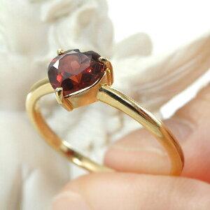 イエローゴールド ハート ガーネット リング 10金 K10 YG レッド 赤