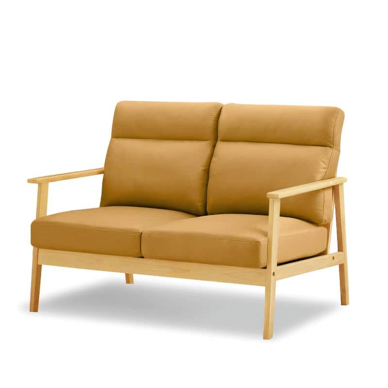 URBAN 木肘ソファ レザーテクノロジー2人掛け セージグリーン キャメル