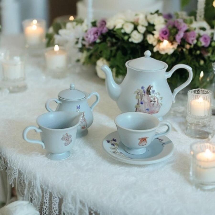 1セット5点入れ）ミニチュア合金製ティーセット5点セット（プレス