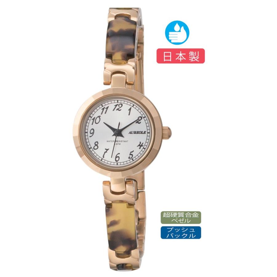 AUREOLE（オレオール）日本製 超硬ベゼル3針クォーツ レディース腕時計