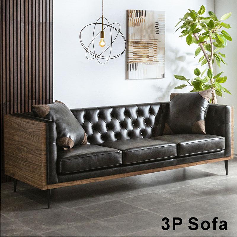 本革 ソファー 3人掛け 黒 幅210 ソファ ソフトレザー デザインソファ