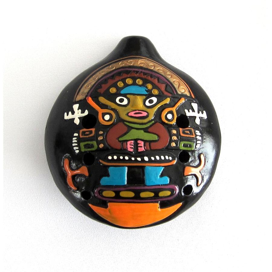 ペルー民芸品・オカリナ】素焼きのオカリナ特大 丸型 スタンドタイプ