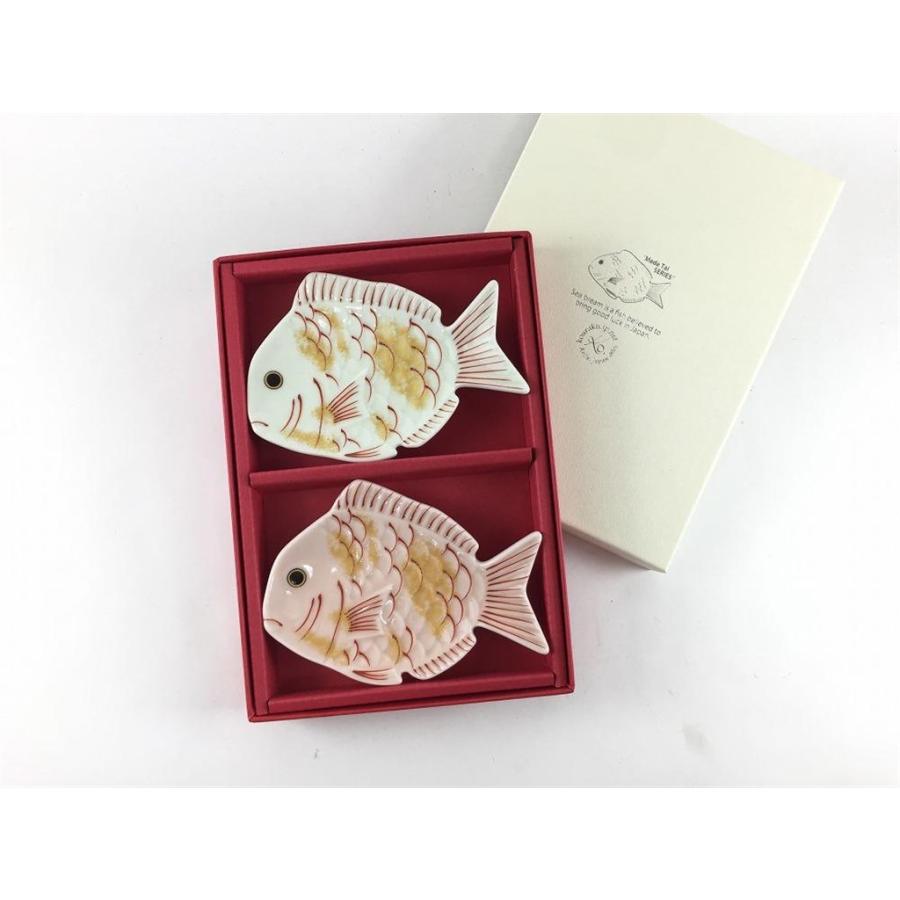 専用化粧箱入 有田焼 幸楽窯 鯛形小皿.紅白ペア 魚の形のお皿 魚形 鯛