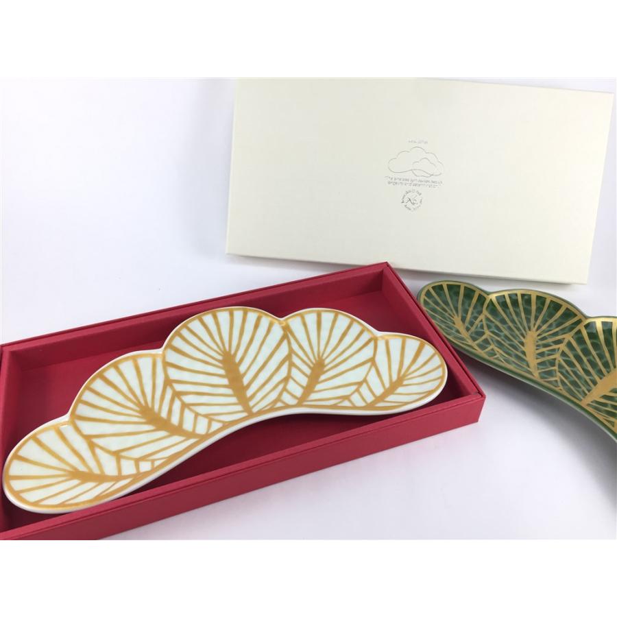専用化粧箱入】有田焼 幸楽窯 錦金松葉形前菜皿(白(金/銀) /茶緑(金/銀