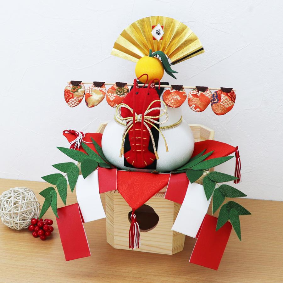 大阪長生堂 正月飾り 鏡餅 置物 ちりめん製 鏡もち 伊勢海老付 送料