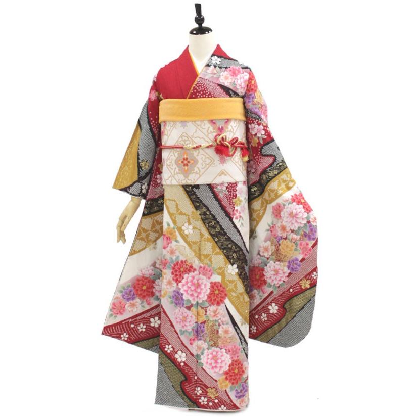 正絹振袖+半衿付き長襦袢+帯+帯揚+帯〆+重衿 6点セット 可愛さと個性の