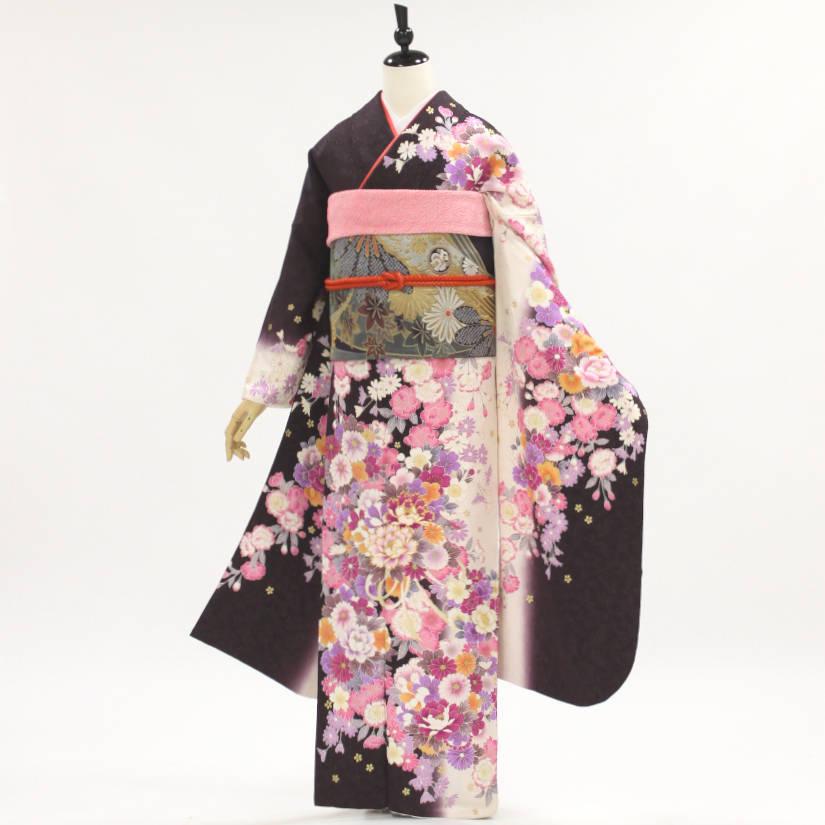 正絹振袖+半衿付き長襦袢+帯+帯揚+帯〆+重衿 6点セット 大人かわいい