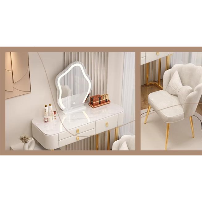 ドレッサー 北欧風 鏡台 オシャレ お姫系 LEDミラー レザー調 スツール