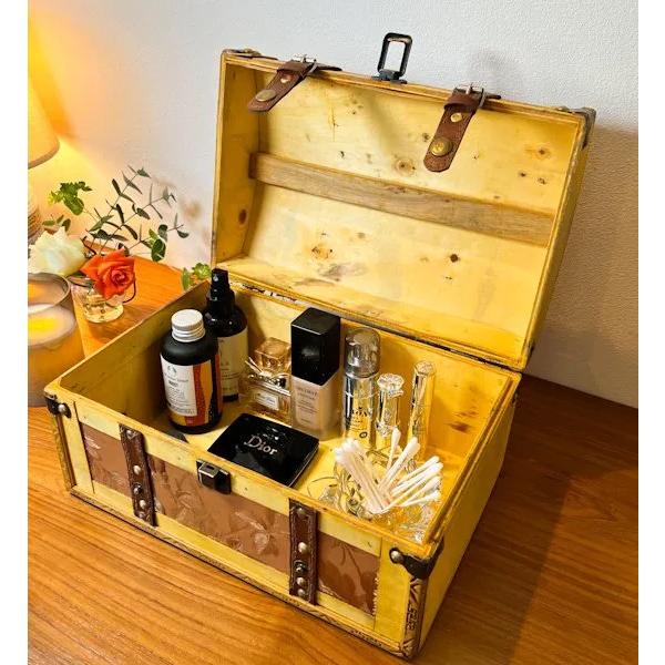 アンティーク調ウッドBOX（黄花L）♪ 宝箱 収納雑貨 小物入れ おもちゃ