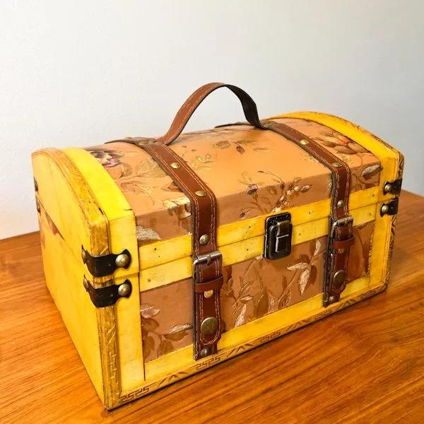 アンティーク調ウッドBOX（黄花L）♪ 宝箱 収納雑貨 小物入れ おもちゃ