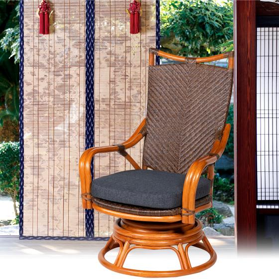 籐 ハイタイプ 背もたれ 回転椅子 （ミドルタイプ）（ ラタン イス