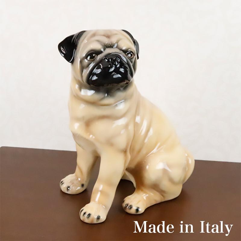 置物 犬 パグ オブジェ 動物 イタリア製 陶磁器 41066 置き物 おしゃれ
