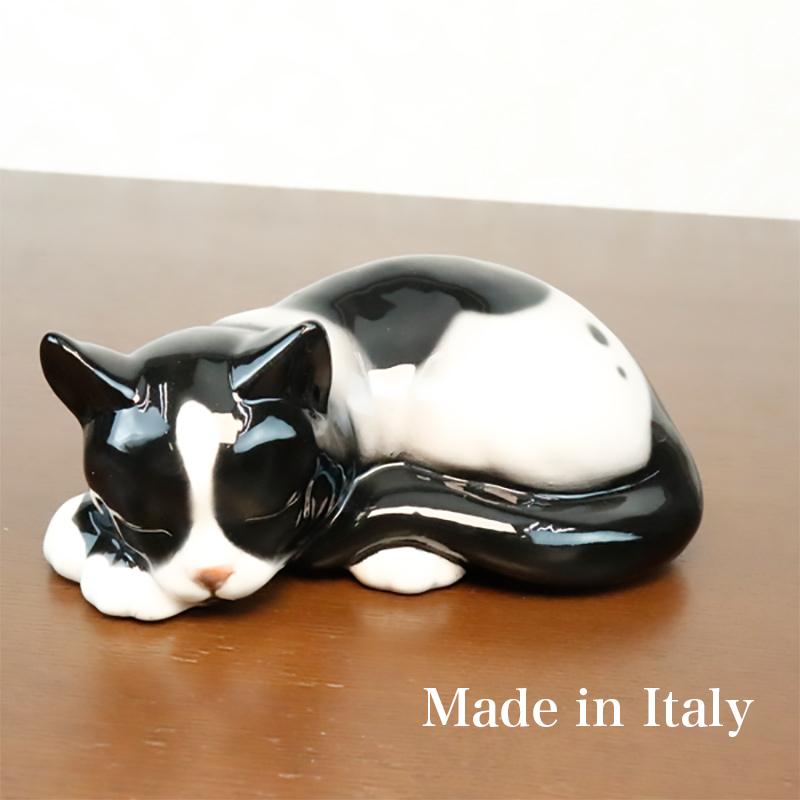 ネコ 置物 動物 オブジェ 猫 ねこ イタリア製 陶磁器 41165 置き物