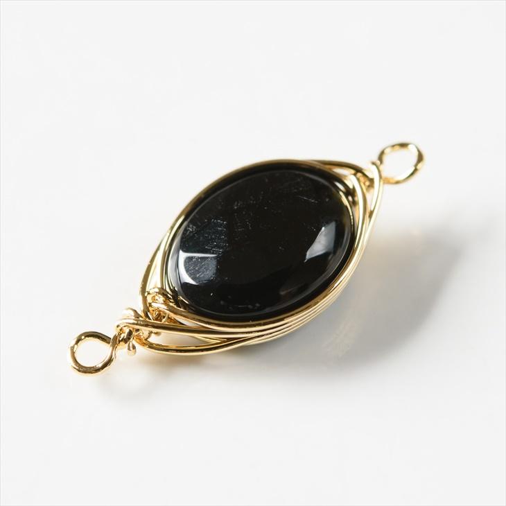 天然石チャーム ワイヤーラッピング ピアスチャーム ブラックオニキス