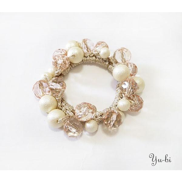 ヘアゴム メタリック調コットンパール風ボールビーズじゃらじゃらゴム