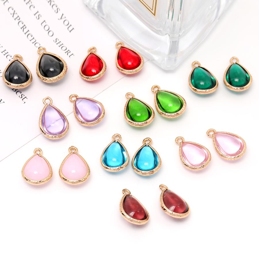 フレームガラスチャーム しずく型 カン付き ゴールド 11×18mm（2ヶ