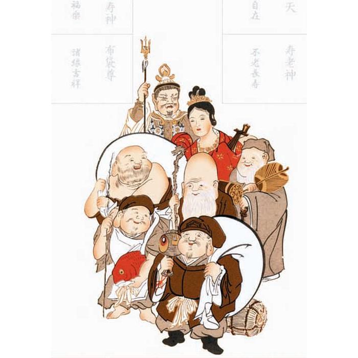 七福神集印軸 掛け軸タイプ 約横54.5×縦134.5cm b7117 慶祝 慶事 縁起