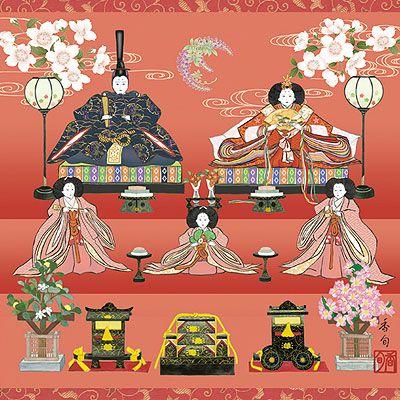 お雛様掛軸 (掛け軸) 伊藤香旬 段飾り雛 （尺五横）約横54.5×縦125cm