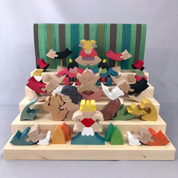 KK246 里山円武者五段飾り（普通垂れ幕・緑） 小黒三郎 組み木の五月