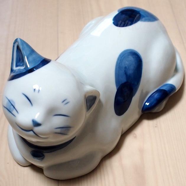 陶器製枕 染付猫陶枕 薬師窯 お昼寝まくら 陶器製 インテリア 置物 猫
