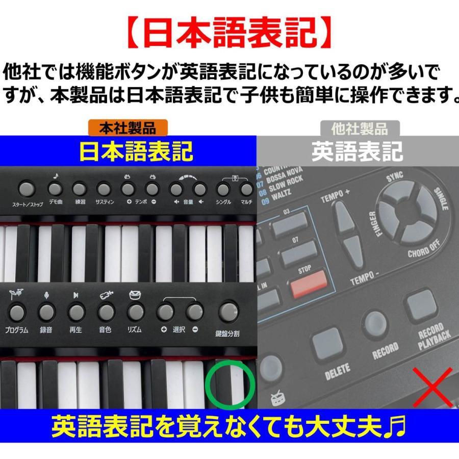 電子キーボード 61鍵盤 日本語表記 電池給電可能 200種類音色 200種類