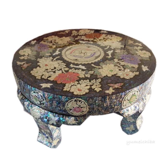 EFK24 螺鈿細工 韓国漆塗り 丸角座卓 ちゃぶ台 折れ脚 折り畳み 丸角お