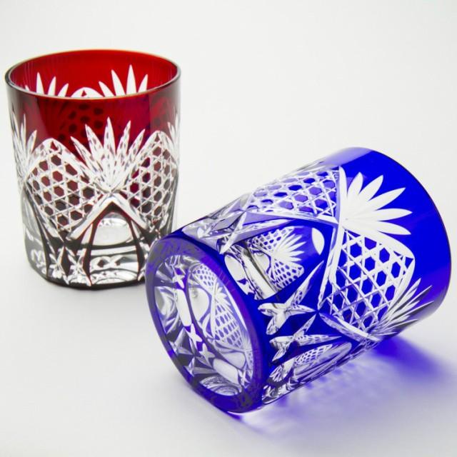 田島硝子（TAJIMA GLASS） 江戸切子グラス 赤 六角籠目 化粧箱 日本製