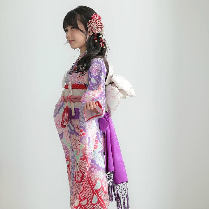 七五三 7歳着物 レンタル フルセット 紫 総絞り花々 女の子 七歳 753