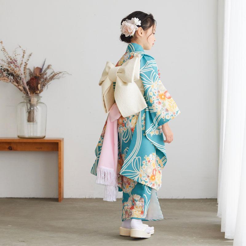 七五三 7歳着物 レンタル フルセット 水色 花薬玉に立湧 女の子 七歳