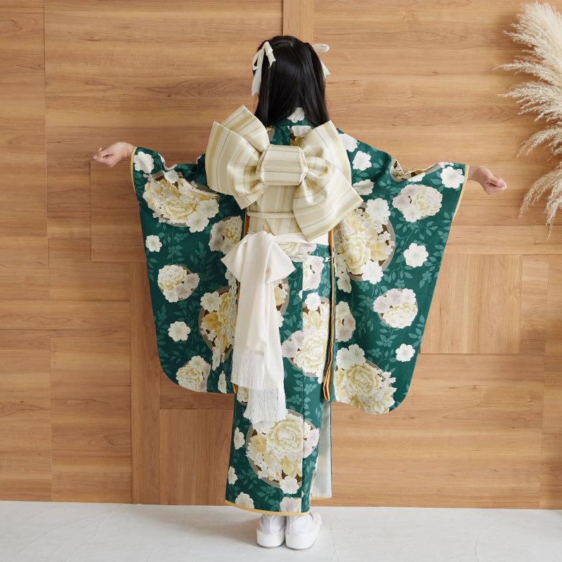 七五三 7歳着物 レンタル フルセット プチプリ ブランド着物 グリーン