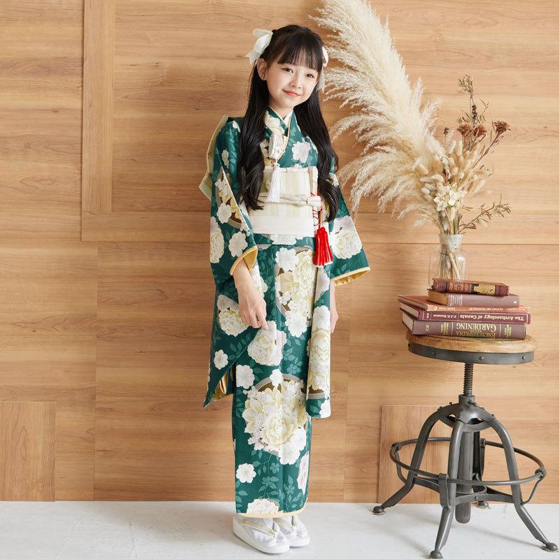 七五三 7歳着物 レンタル フルセット プチプリ ブランド着物 グリーン