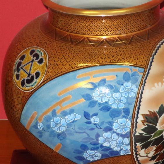 九谷焼 【逸品物】花瓶 陶器 金彩割取 陶洸作 15号（45cm)大型壺