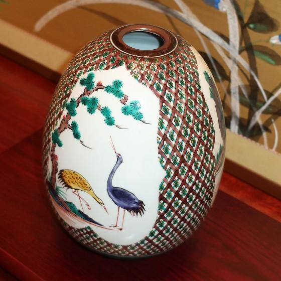 九谷焼 花瓶 陶器 伝統工芸九谷焼作家 花生 古九谷絵変 三代 三ツ井為