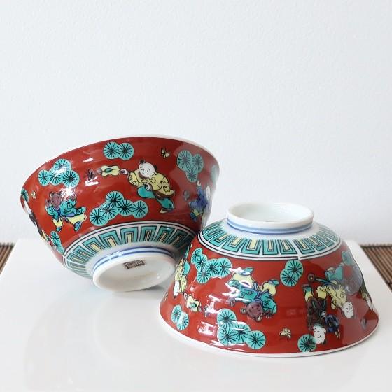 九谷焼 和食器 ごはん茶碗 飯碗 子供飯わん 姫碗 木米風/青手風竹に虎