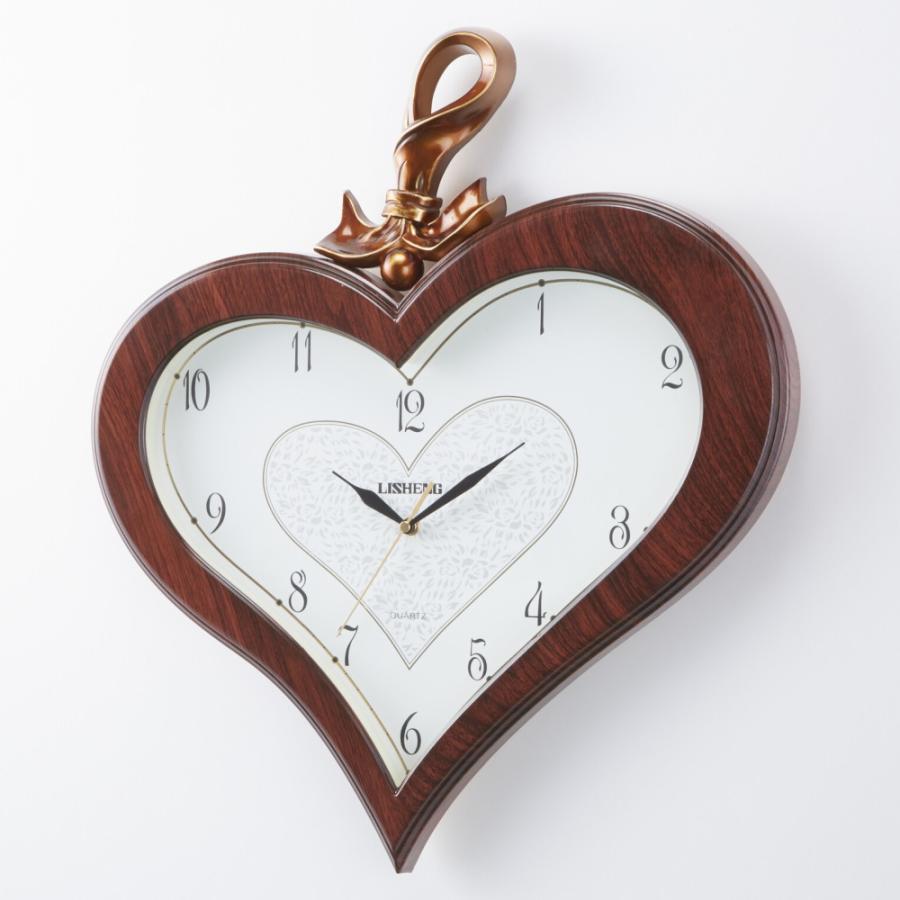 壁掛け時計 ハート型 ブラウン アイボリー ロココ調 ヨーロッパ調
