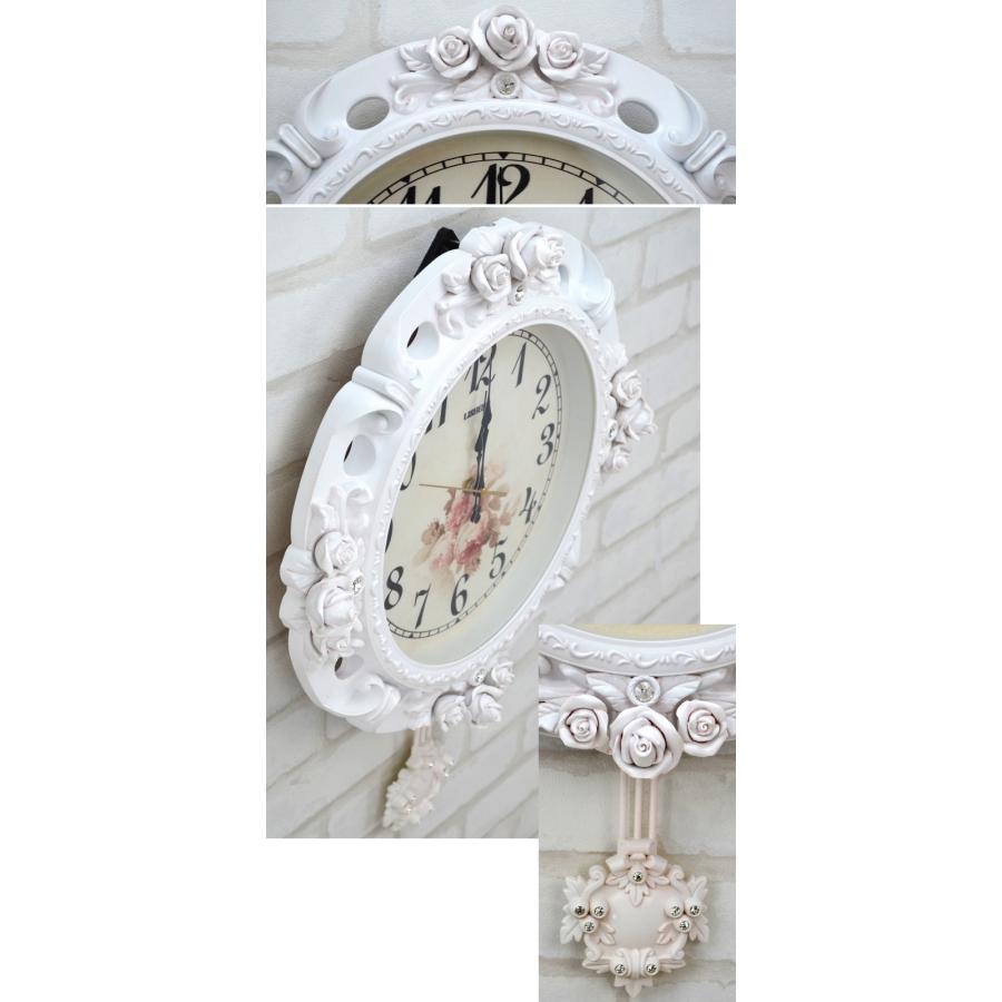 壁掛け時計 薔薇 振り子時計 ウォールクロック ホワイト ローズ振子
