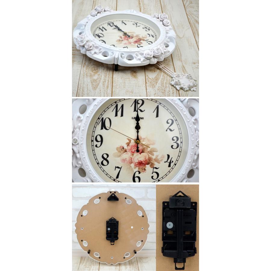壁掛け時計 薔薇 振り子時計 ウォールクロック ホワイト ローズ振子