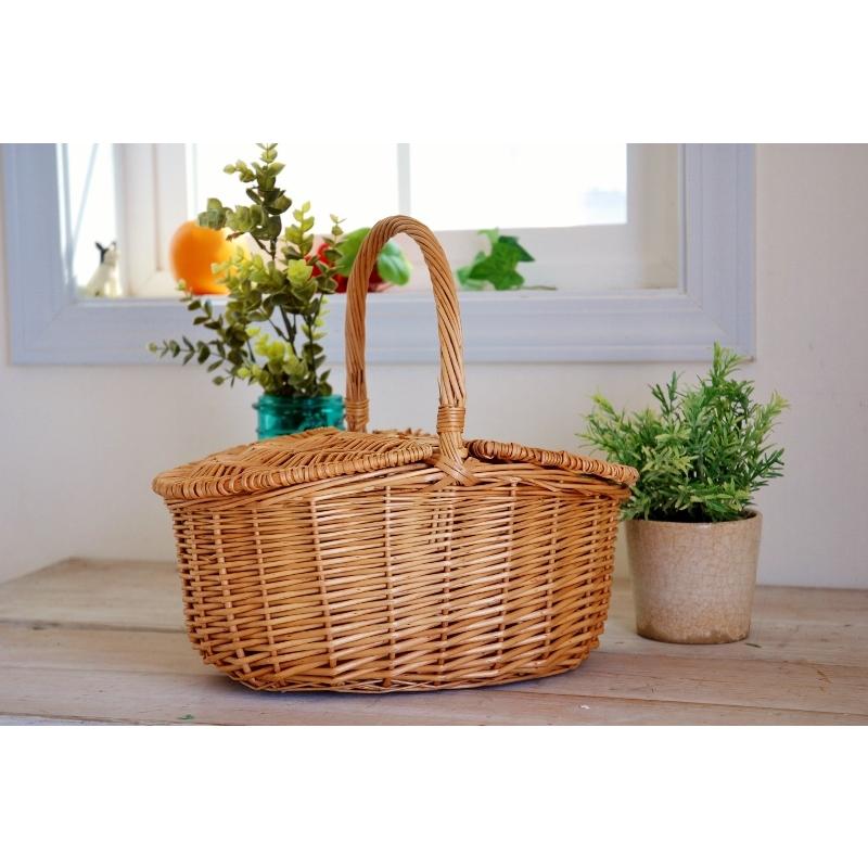 ピクニックバスケット L 大きい レトロ 可愛い ふた付き ナチュラル