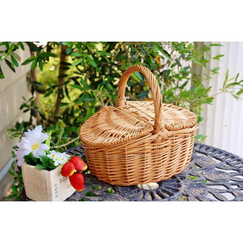 ピクニックバスケット S レトロ 可愛い ふた付き ナチュラルカントリー