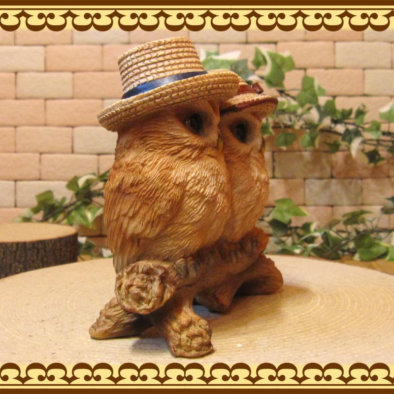 置物 動物 可愛い ふくろうの置物 リアルなフクロウの置物 ダンディー