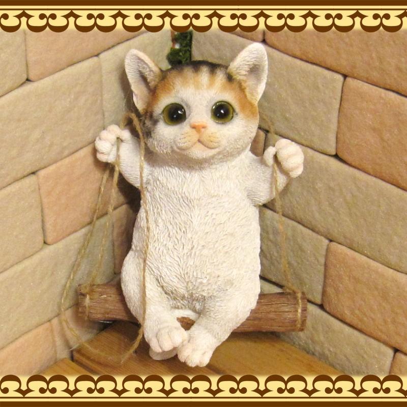 置物 動物 可愛い 猫の置物 リアル 三毛猫 ブランコキャット Bタイプ