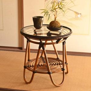 今枝商店 ラタンテーブル 円型 ガラス天板 直径45cm （ サイドテーブル