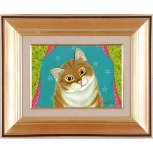 猫 絵画 黒猫 油絵 油彩画 高橋伸子 「予感・1」 額付き : アート