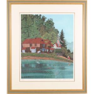 パリ 風景画 絵画 フランス 油絵 油彩画 中野克彦 「赤いカフェ」 額