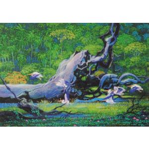 馬 絵画 白馬 シルクスクリーン 版画 フーチーチュン 「カリフォルニア