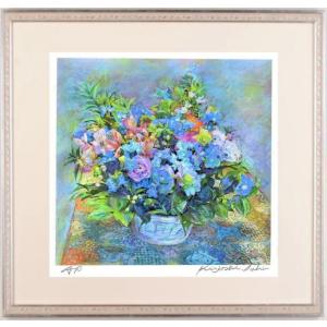 花 絵画 静物画 版画 リトグラフ ウェンディ・チャザン 「テーブルの花