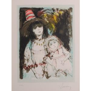 人物画 絵画 リトグラフ 版画 ジャン・ジャンセン 「カプリーヌ」 額